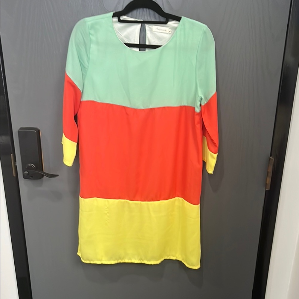 Color Block Dress in Mint, Red, and Yellow